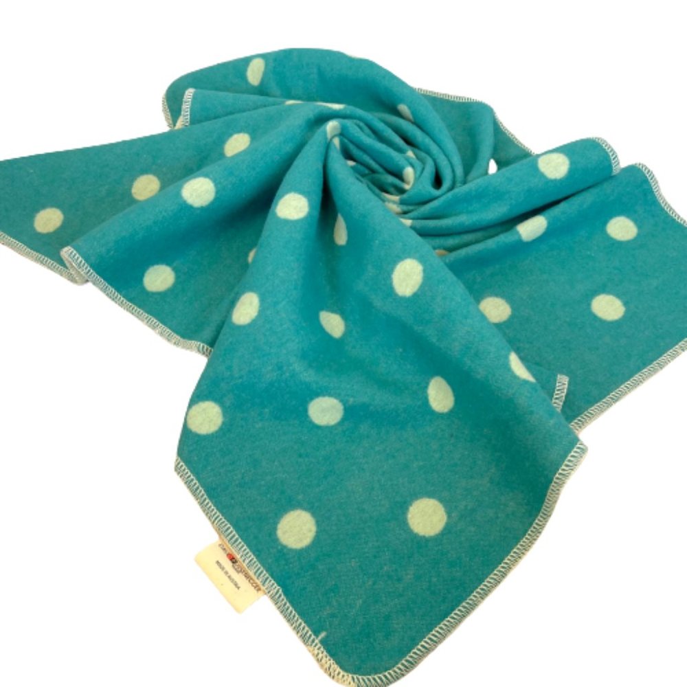 David Fussenegger Teal Blue Polka Dot Reversible Cotton Baby Blanket